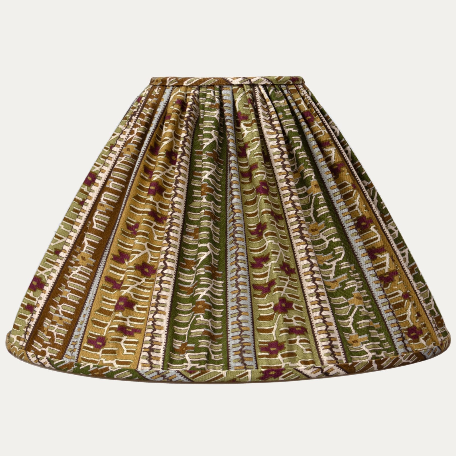 Claremont Furnishing Kilim Stripe in Green Coolie Lampshade with Inset Trim