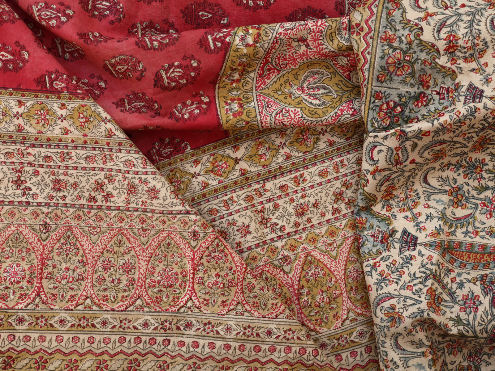An Indian printed or hand blocked cotton Kalamkari