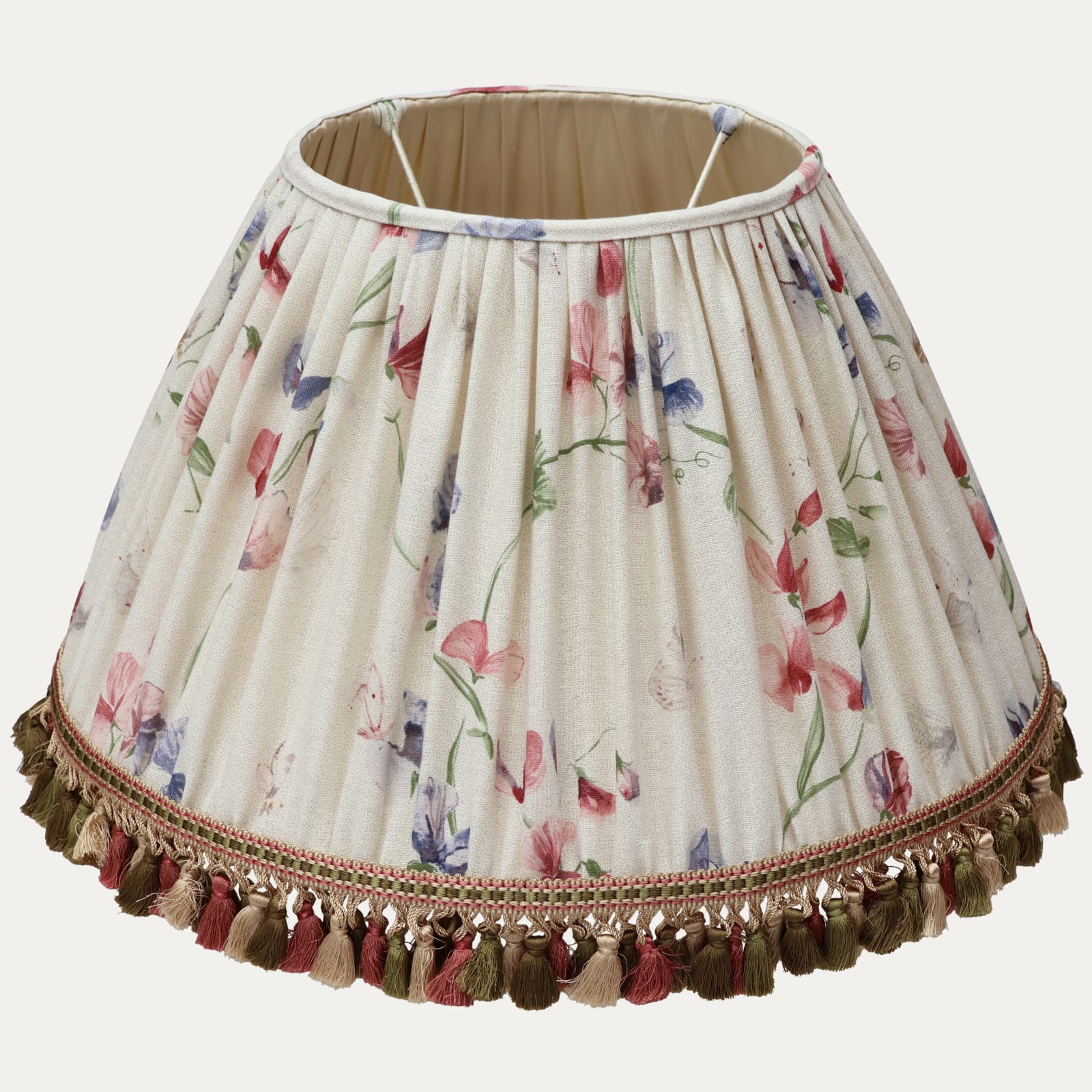 Nicholas Herbert Sweet Peas Original Handsewn Gathered Lampshade with Tassel Trim