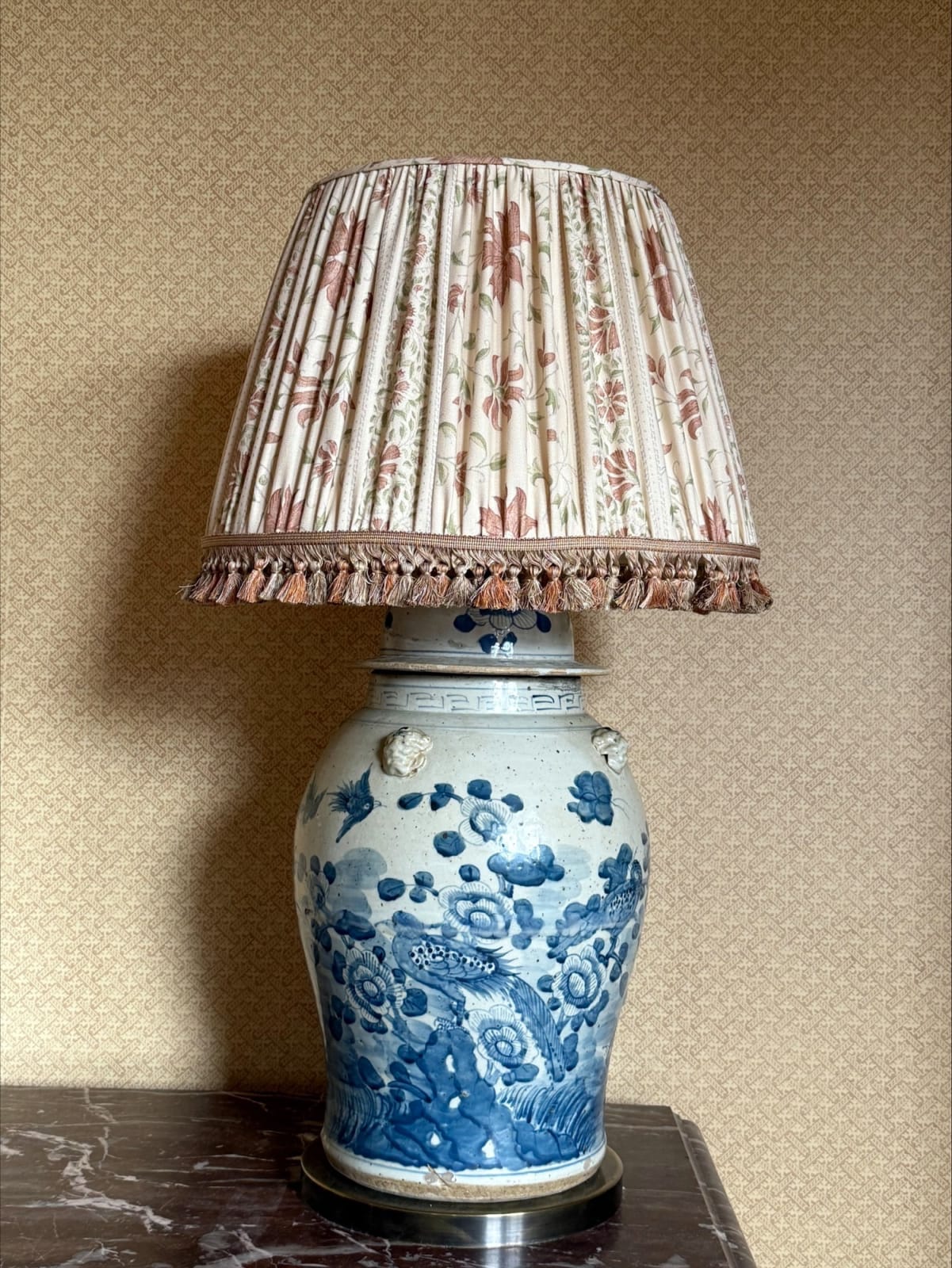 Namay Samay Suri Peach Handsewn Lampshade with Walnut Tassel Trim