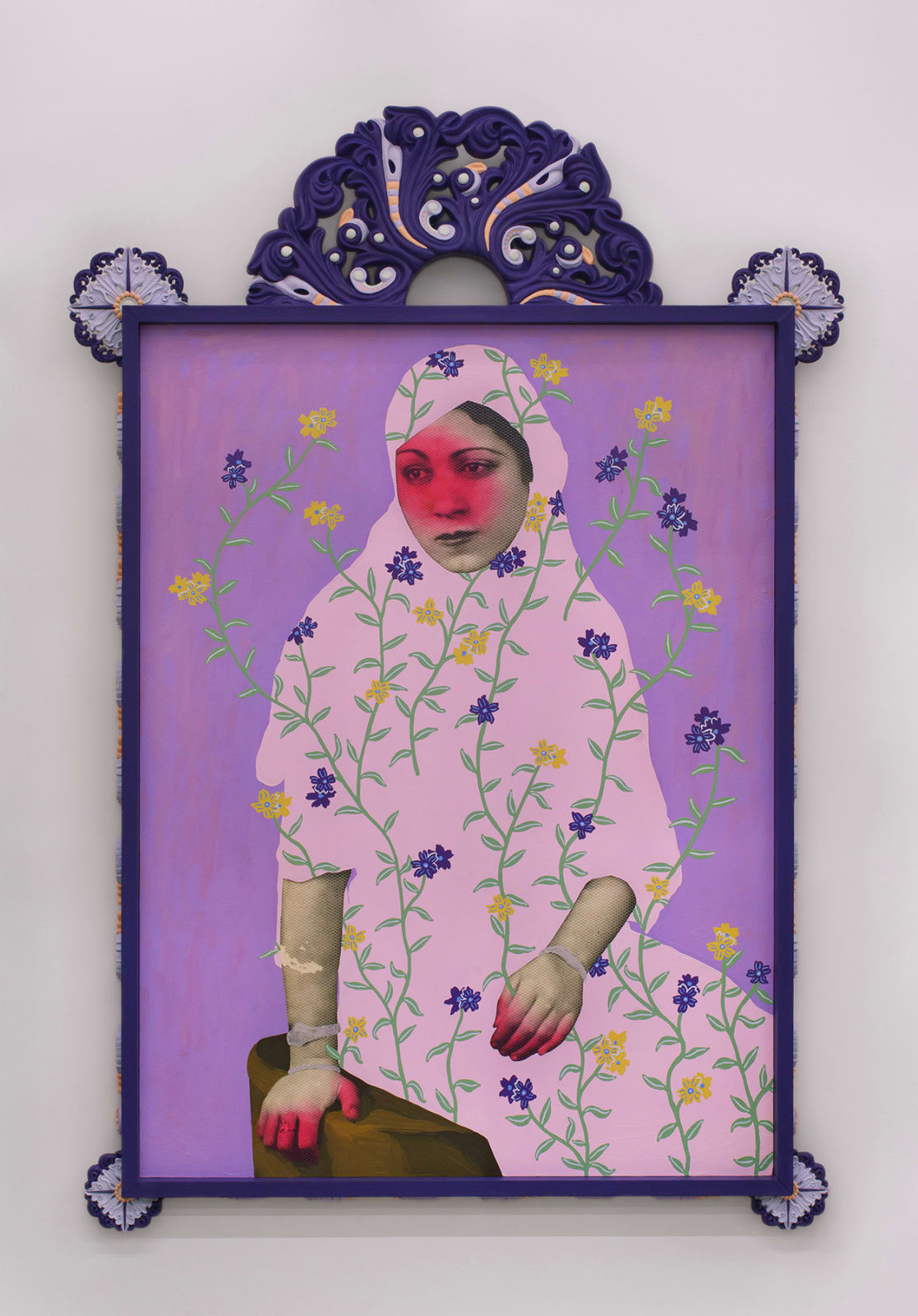 Daisy Patton, Untitled (Seated Pink Woman with Yellow and Purple Flowers), 2020/4