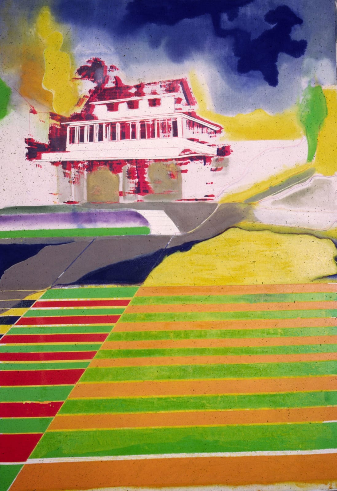 Frank Bowling, Blazing Cane Field with Rum Shop, 1967