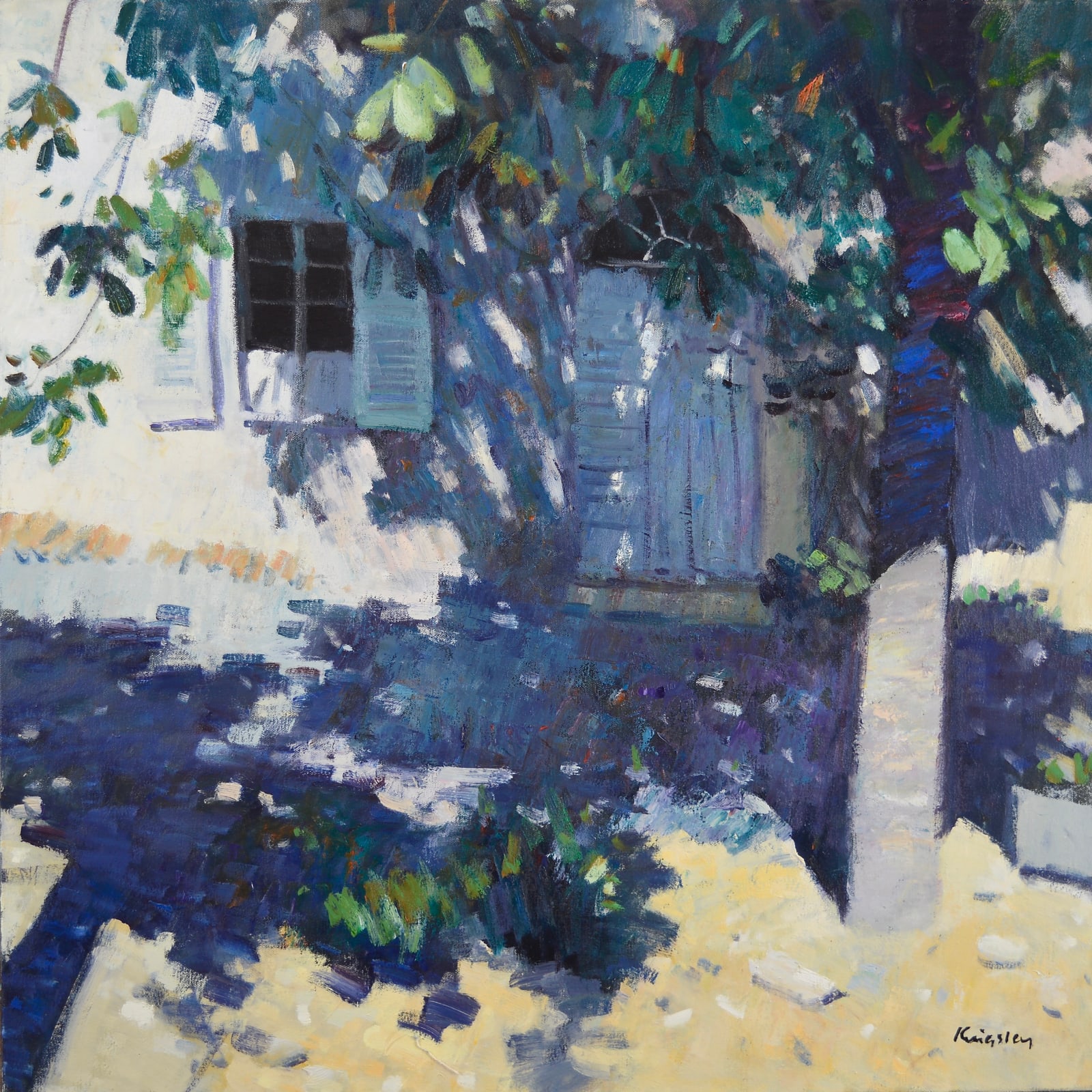 John Kingsley, RSW PAI, Shaded House, Pigna, Corsica