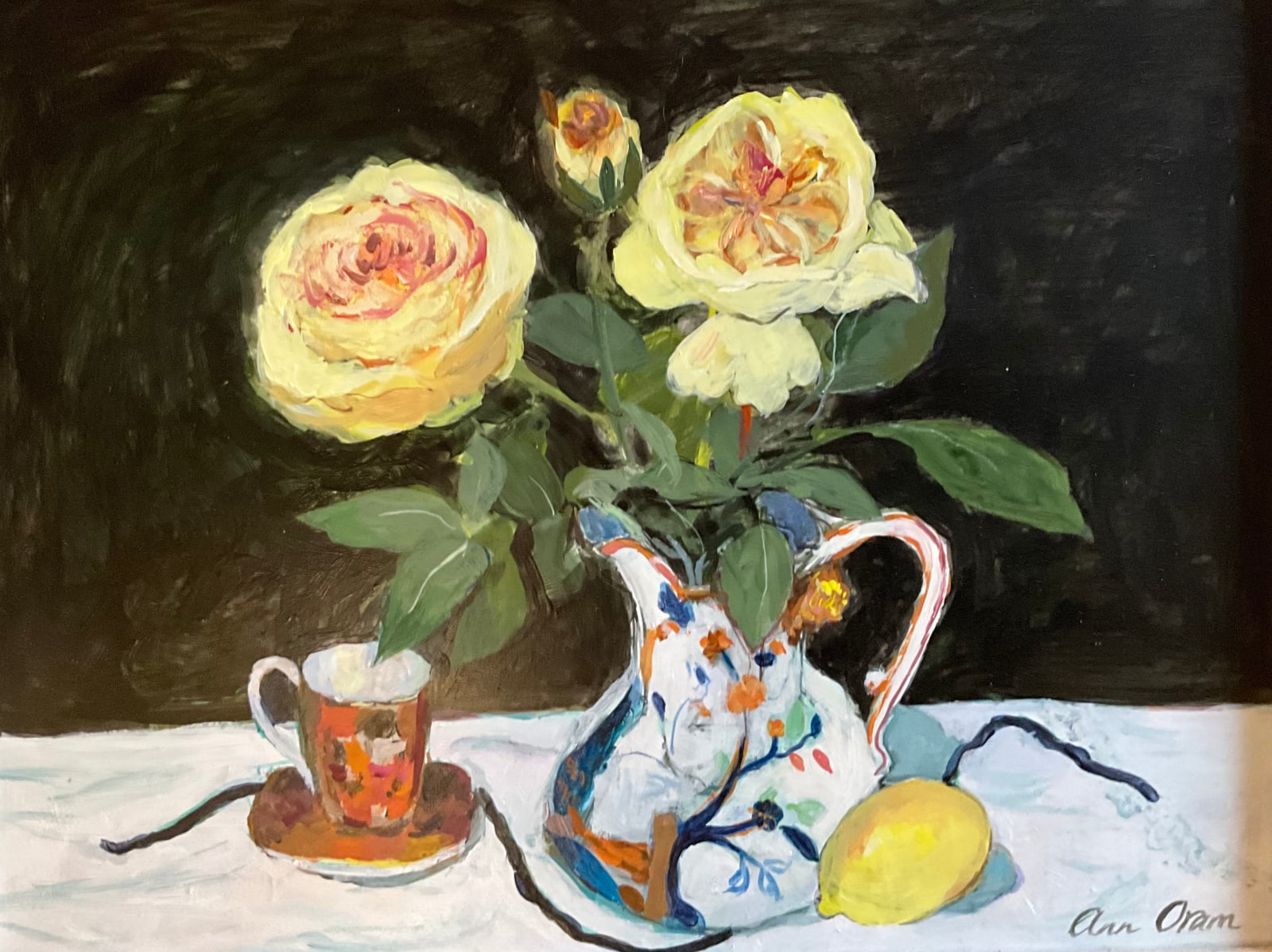Ann Oram, RSW, Yellow Roses and Coffee