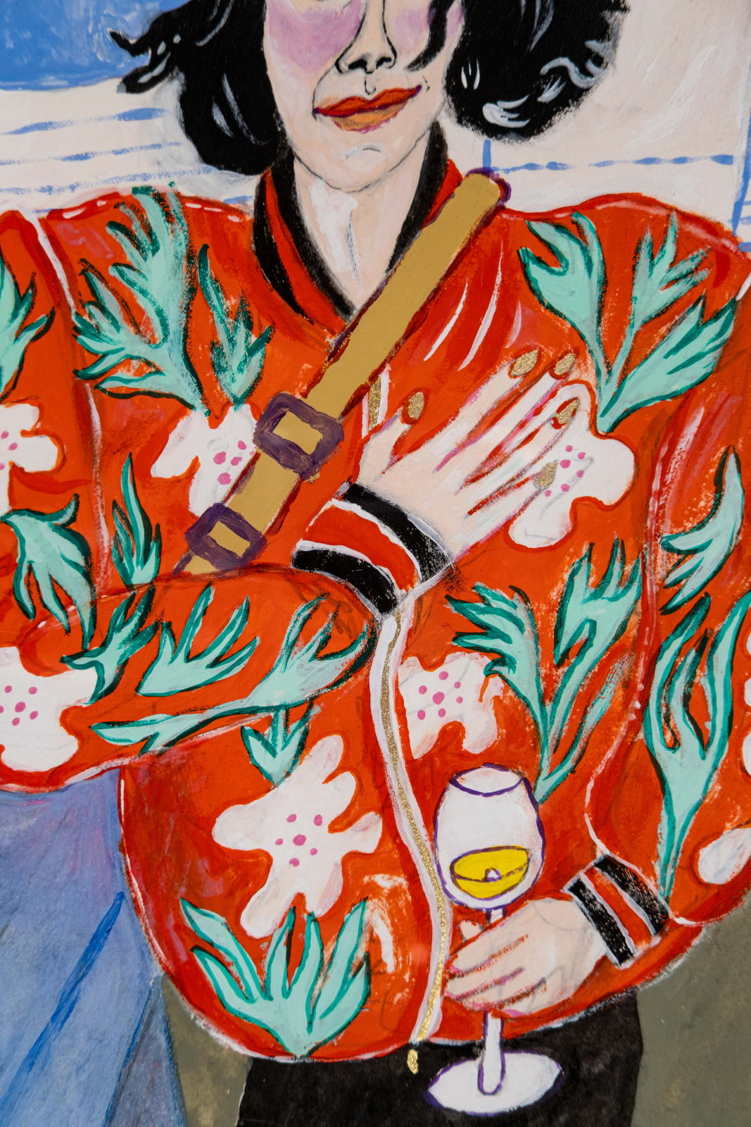 Constance Tenvik, Fiona with her hand on her heart and a cold glass of pouilly fumé by the thundering camping wagon of Werner, 2019