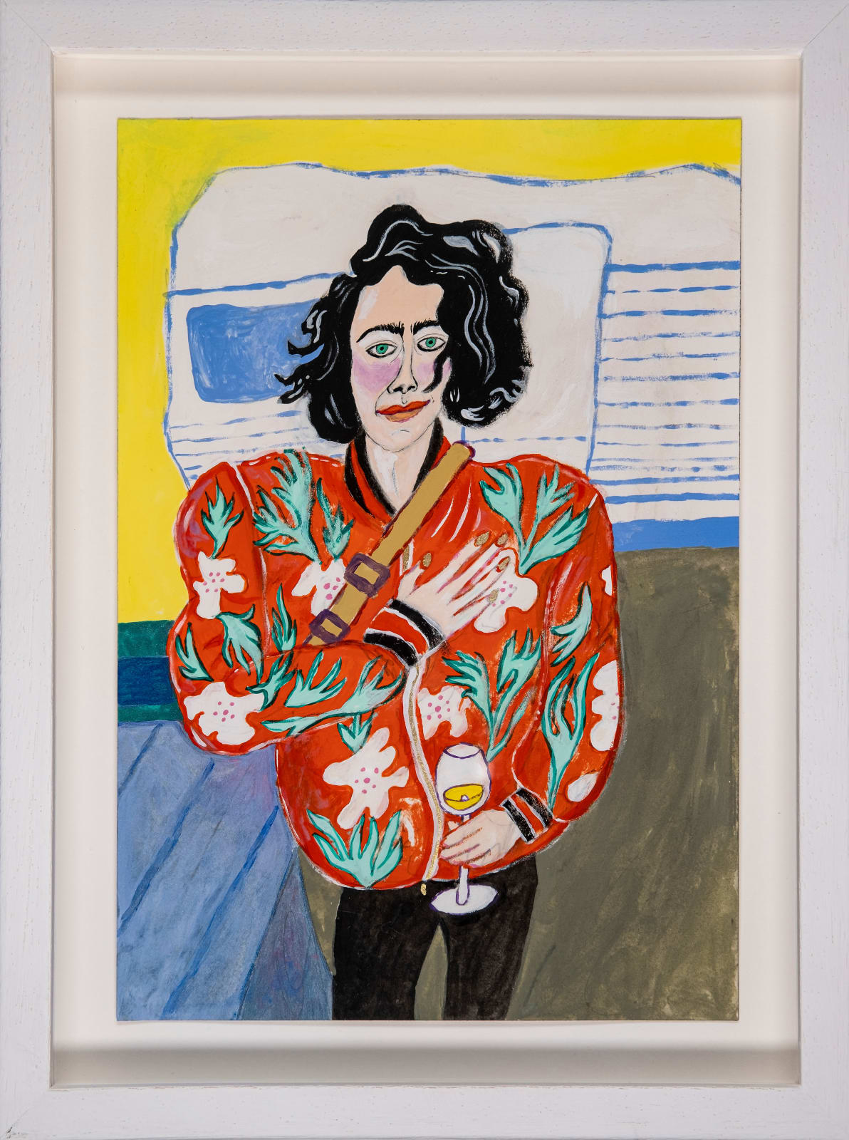 Constance Tenvik, Fiona with her hand on her heart and a cold glass of pouilly fumé by the thundering camping wagon of Werner, 2019
