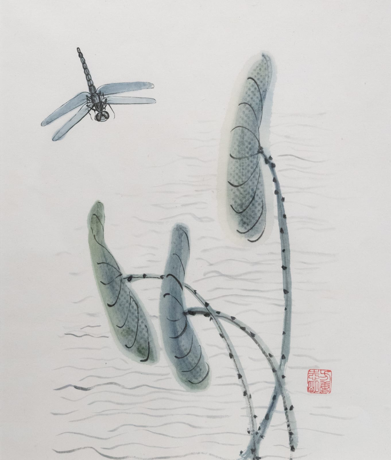 Constance Fong, Dragonfly and Taro leaves 蜻蜓海芋