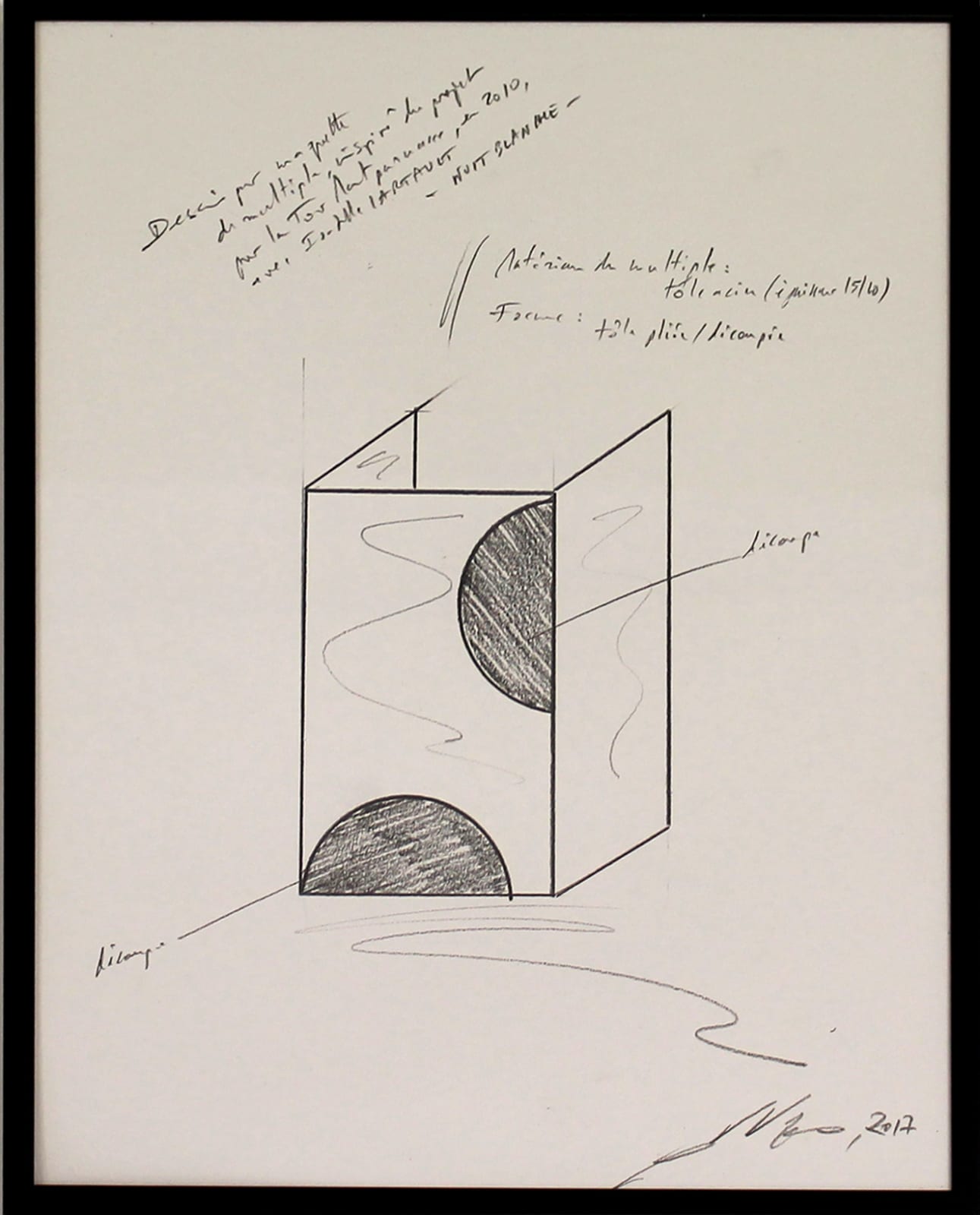 Michel VERJUX, Dessin pour maquette de multiple, inspiré du projet pour la tour Montparnasse, en 2010, avec Isabelle Lartault. , 2017