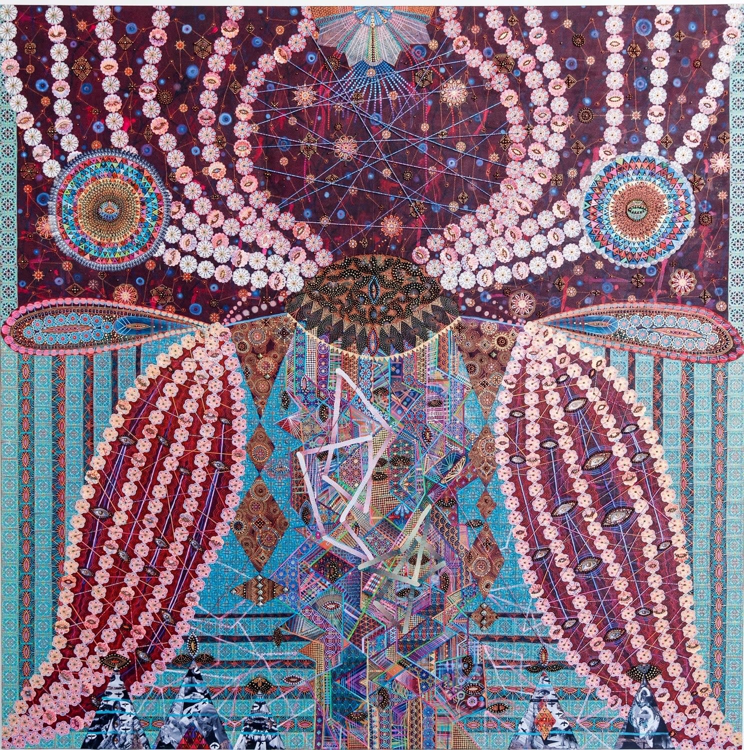 Asad Faulwell, A Tangled Web, 2019, Acrylic and mixed media on canvas, 72 x 72 inch
