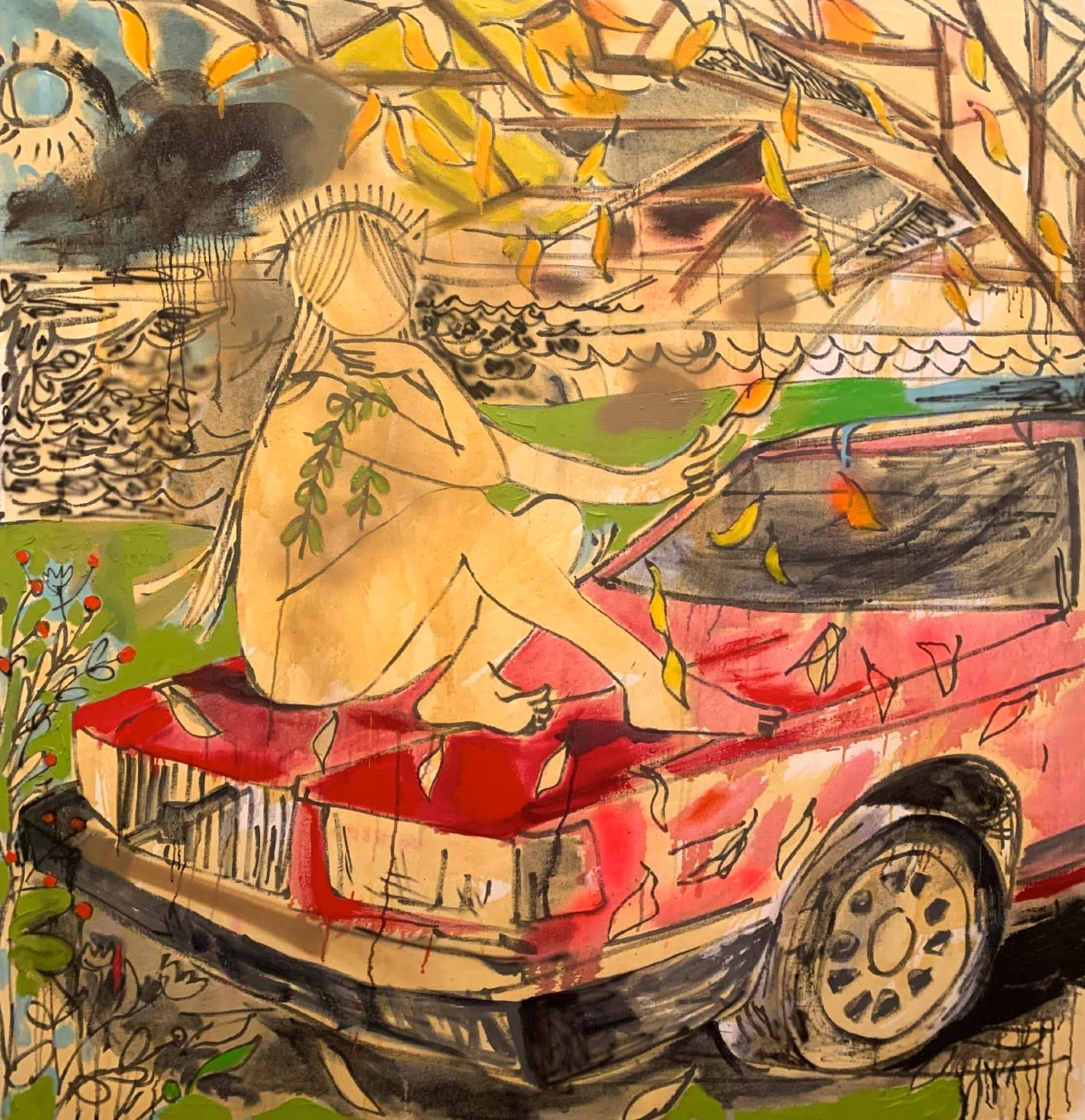 Marco Paul Lorenzetti, This old cruicible of my love, 2020, Oil, aerosol, graphite on linen, 60 x 58 in, 152 x 147 cm, 8.000,00 USD