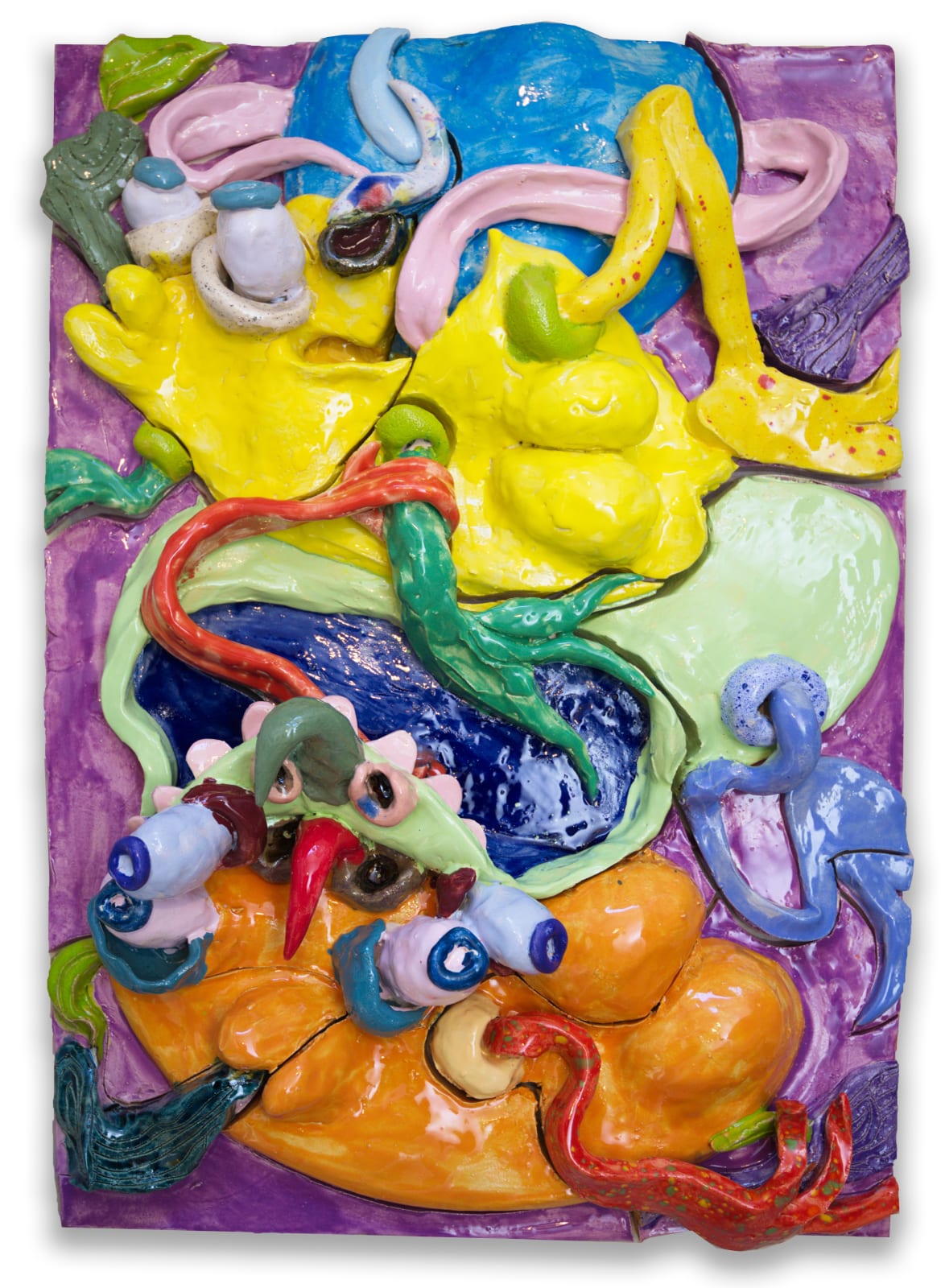 Mira Makai, Lemonade, 2021, glazed ceramic relief on wood panel, ca. 62x42cm, 25x17in