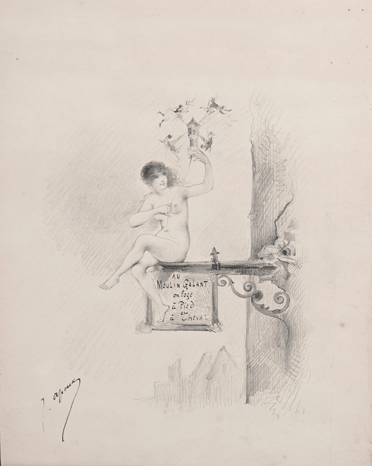 Joseph Apoux, Au Moulin Galant, on loge à pied et à cheval, Circa 1885-1890
