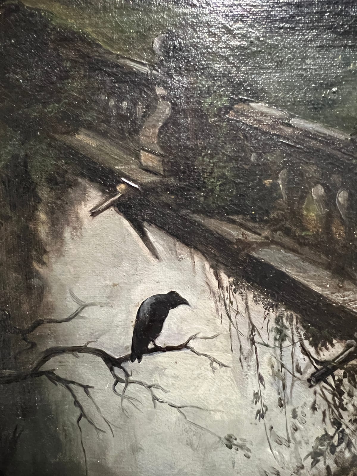 Ecole Allemande De La Fin Du 19ème Siècle, Paysage Gothique Au Corbeau Et Au Clair De Lune, circa 1890