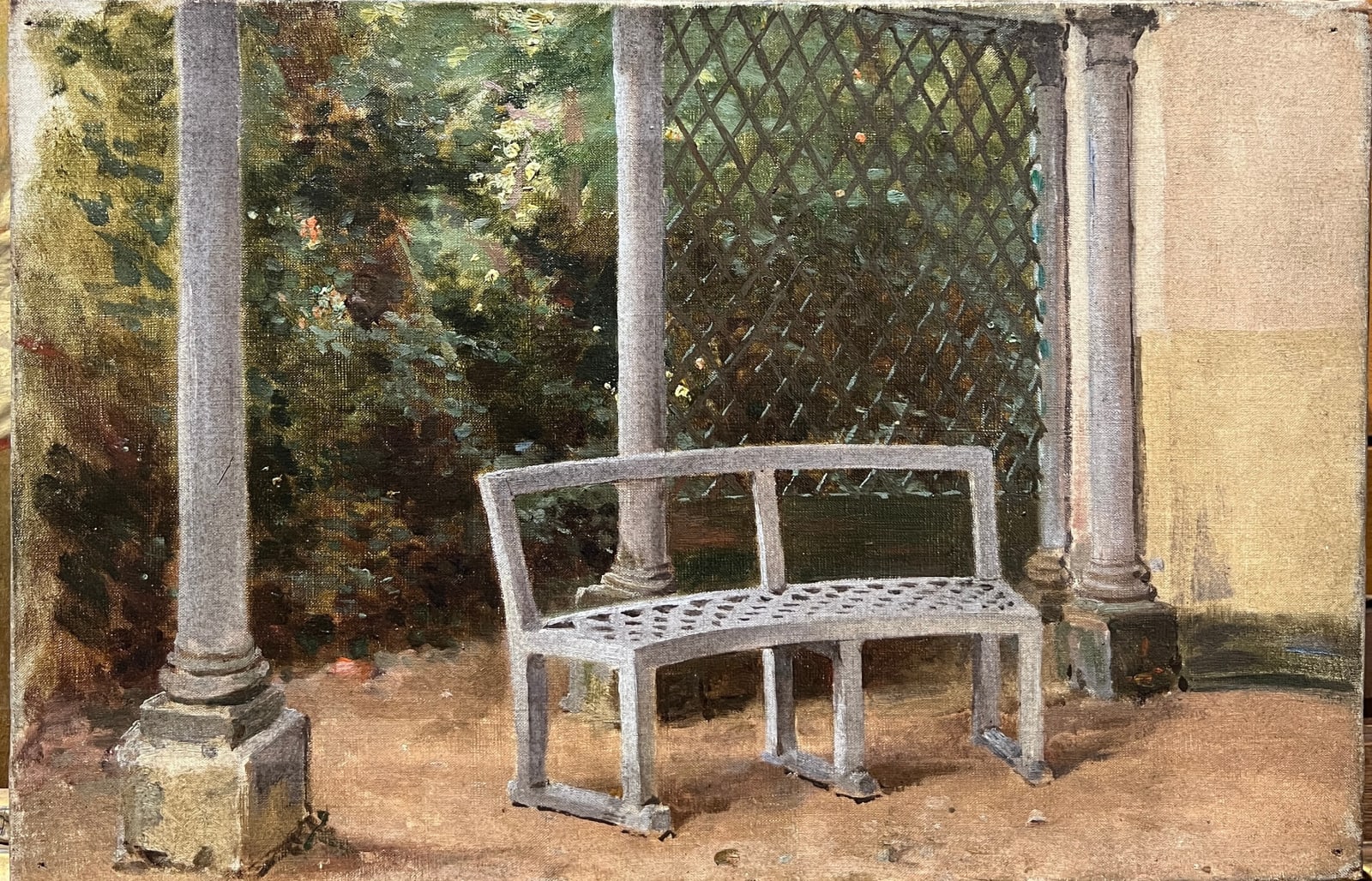 Ecole française de la fin du XIXème siècle, Banc et pergola - Solitude, circa 1890