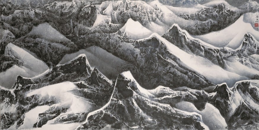 Liu Kuo-Sung 劉國松, Cliffs Contending for Beauty 千崖競秀, 2010