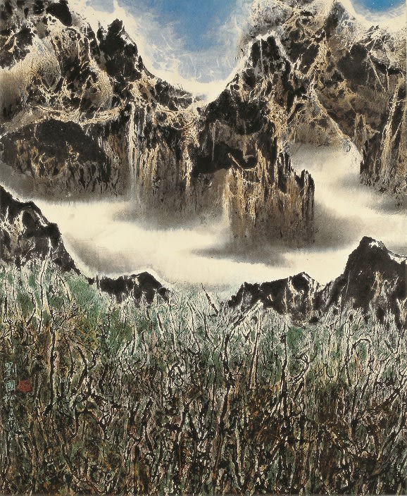 Liu Kuo-Sung 劉國松, Cloud-girdled Mountains 白雲鎖山腰, 2007
