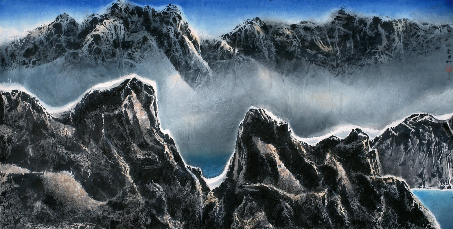 Liu Kuo-Sung 劉國松, Floating mountains 群山浮動, 2015