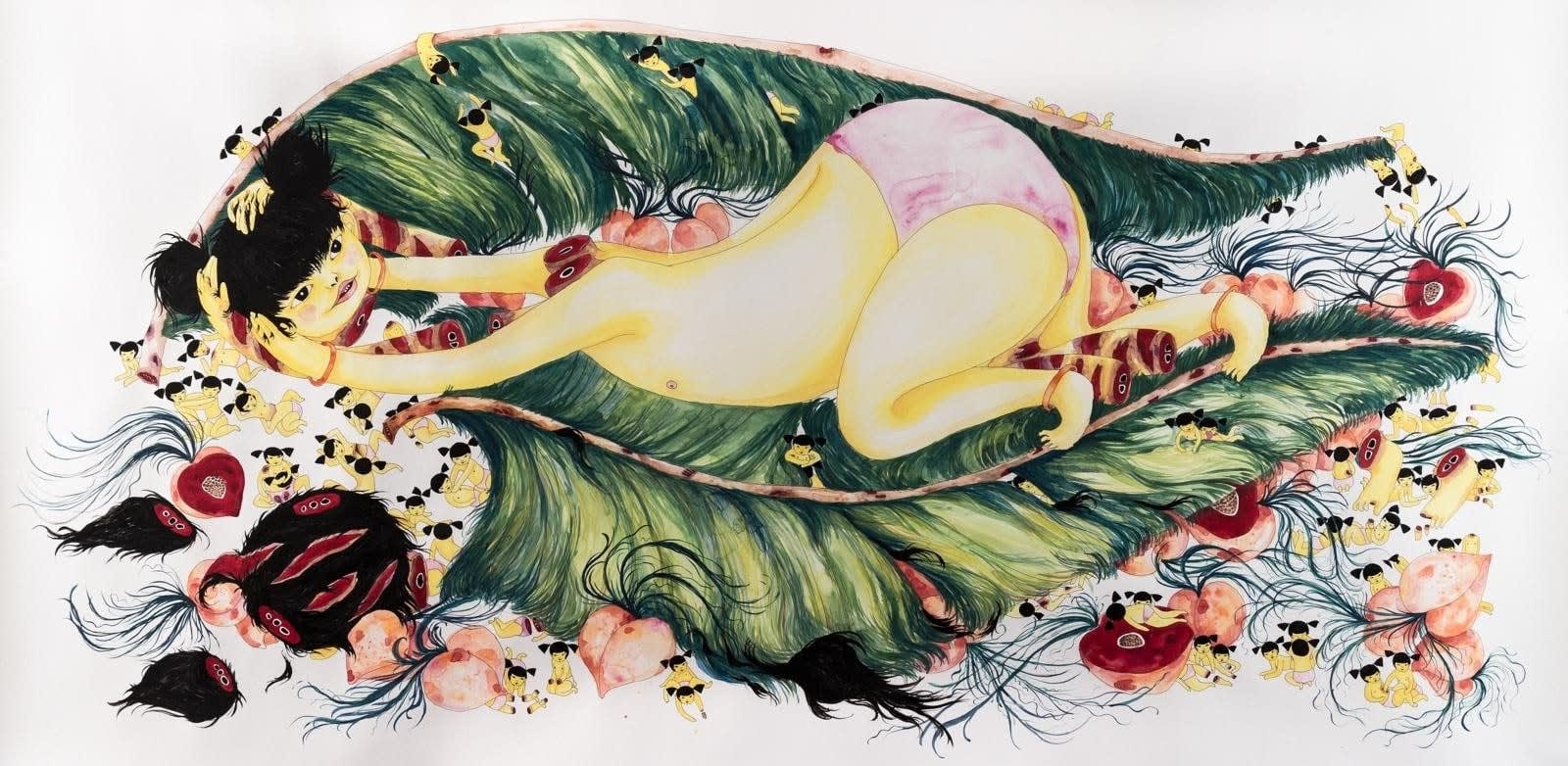 Cathy Lu, Girls Playing on Leaf, 2013