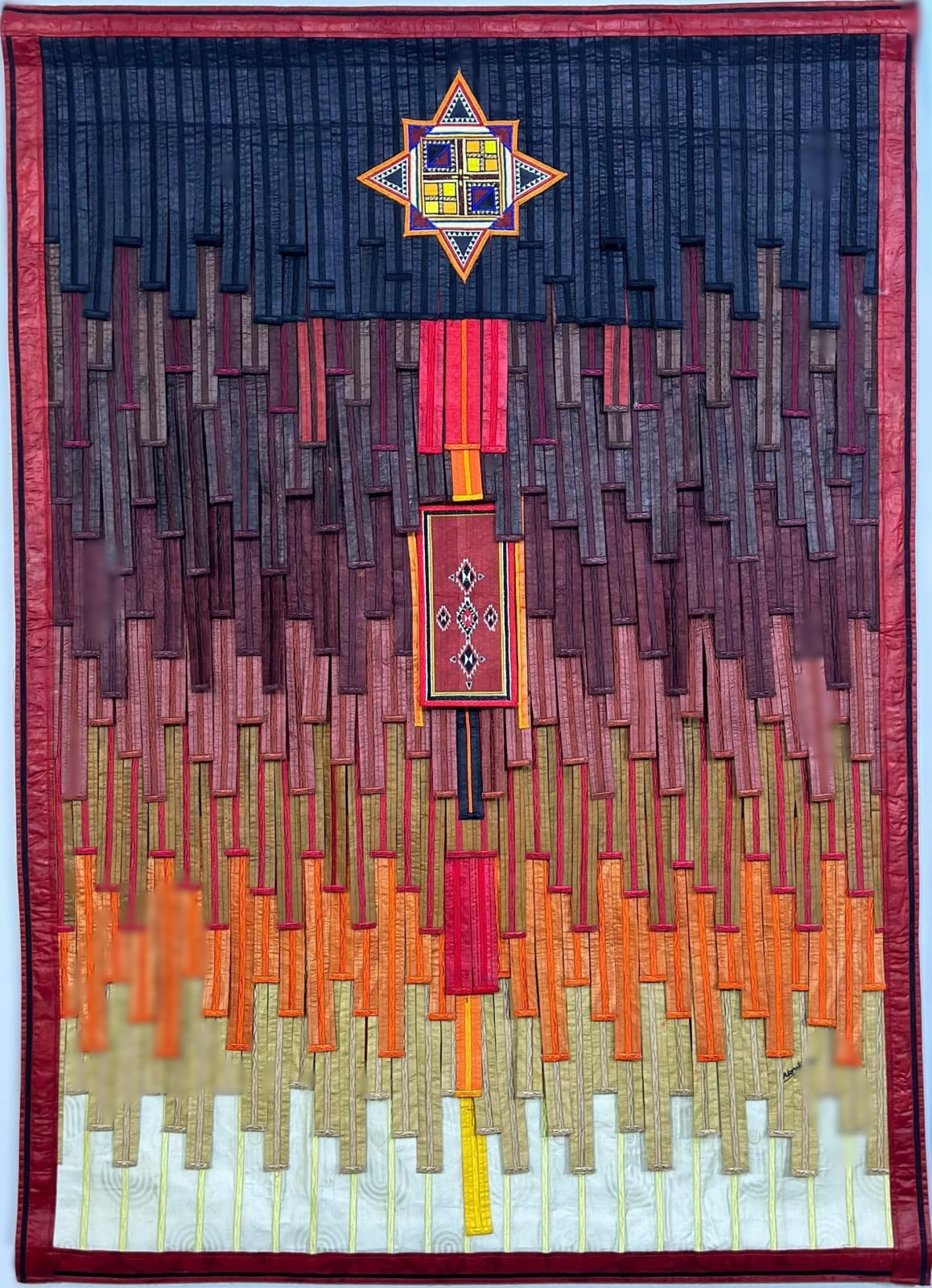 ABDOULAYE KONATÉ, Motif Arkila kerka triangles et carrés sur fond ocre, 2024