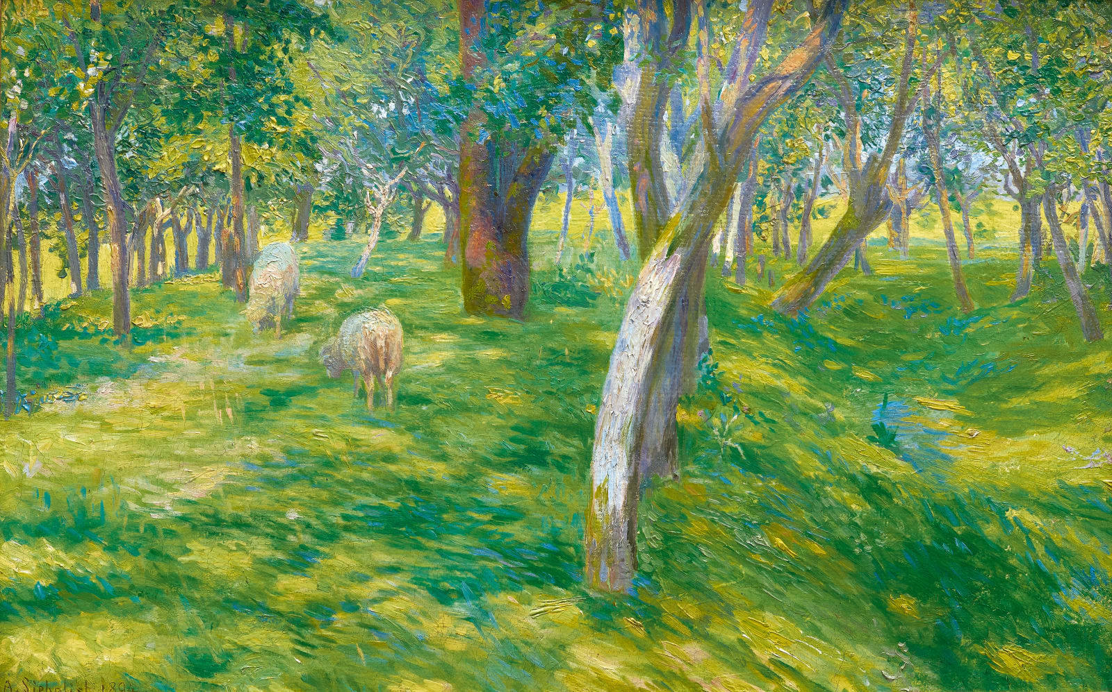 Arthur Siebelist, Knicklandschaft mit Schafen, 1894