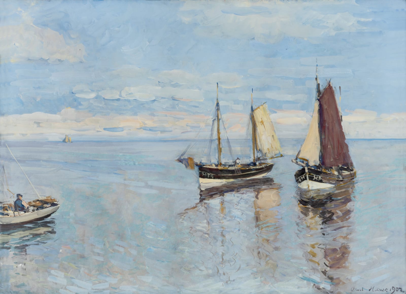 Ulrich Hübner, Boote vor Travemünde, Um 1910