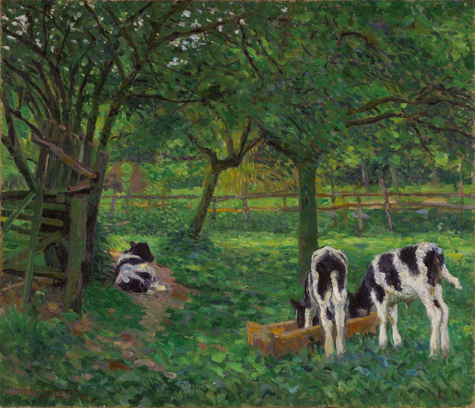 Friedrich Schaper, Kälber im Obstgarten, 1919