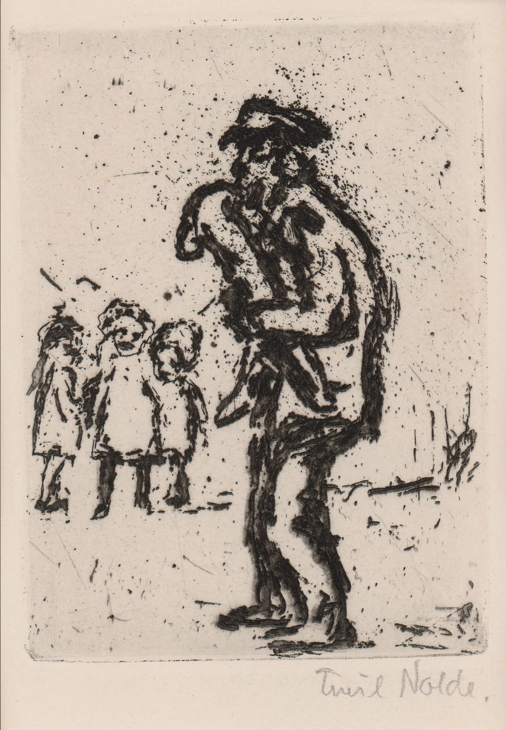 Emil Nolde, Musikant mit Kindern, 1909