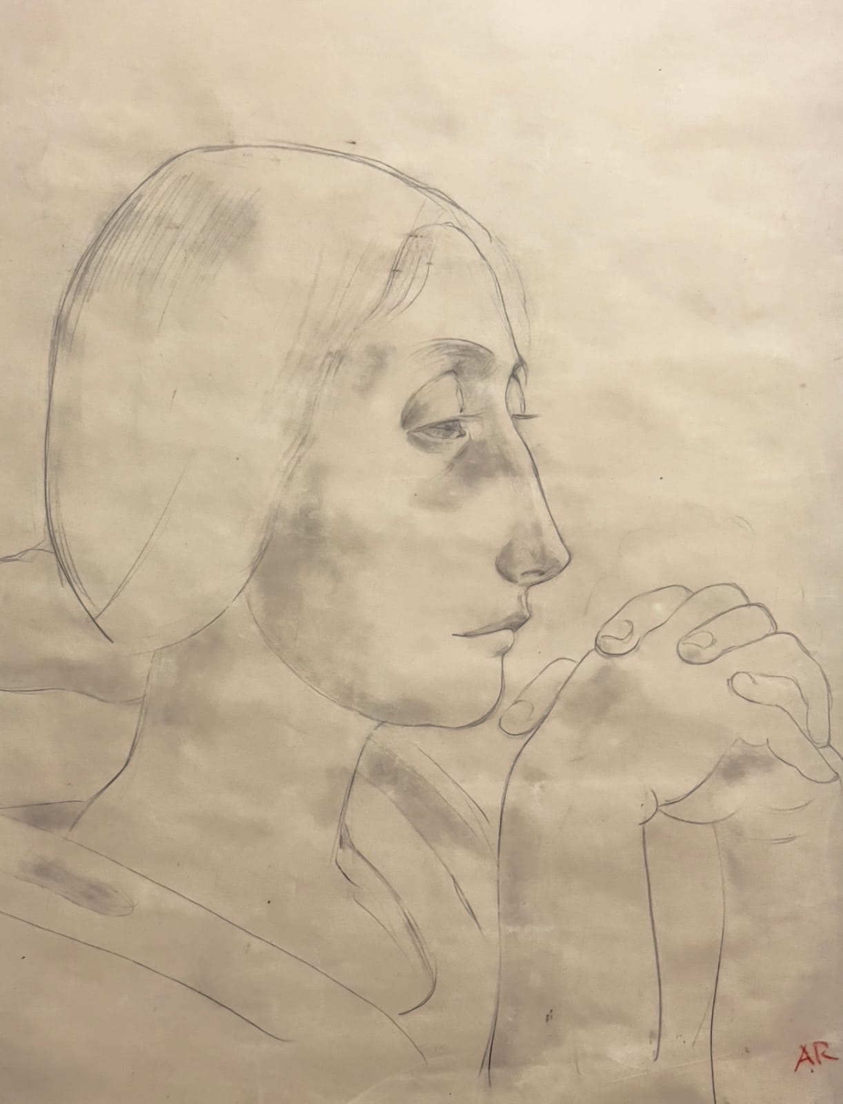 Anita Rée, Frauenporträt im Profil mit gefalteten Händen, 1920