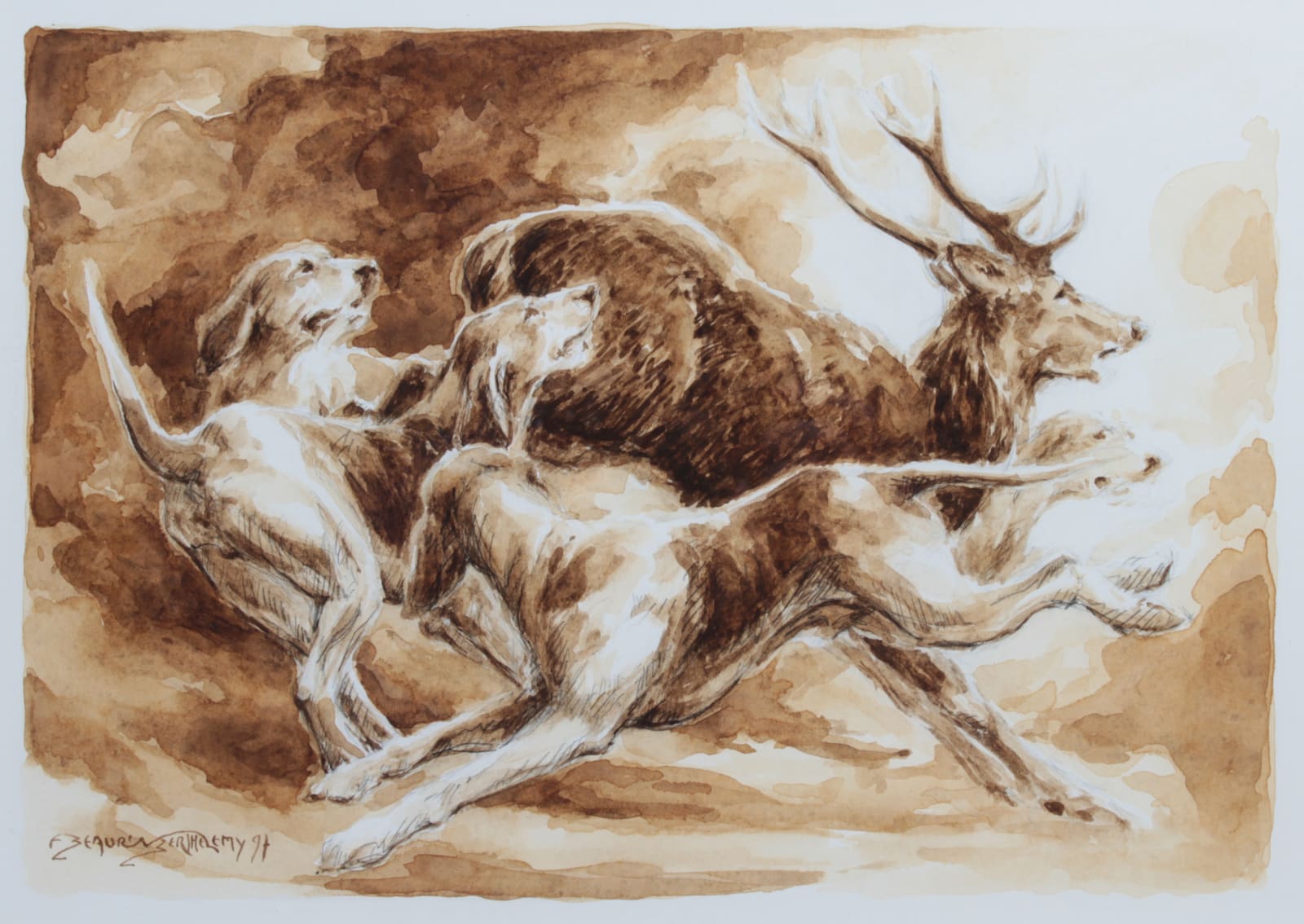 François Beaurin-Berthélemy, Cerf et chiens