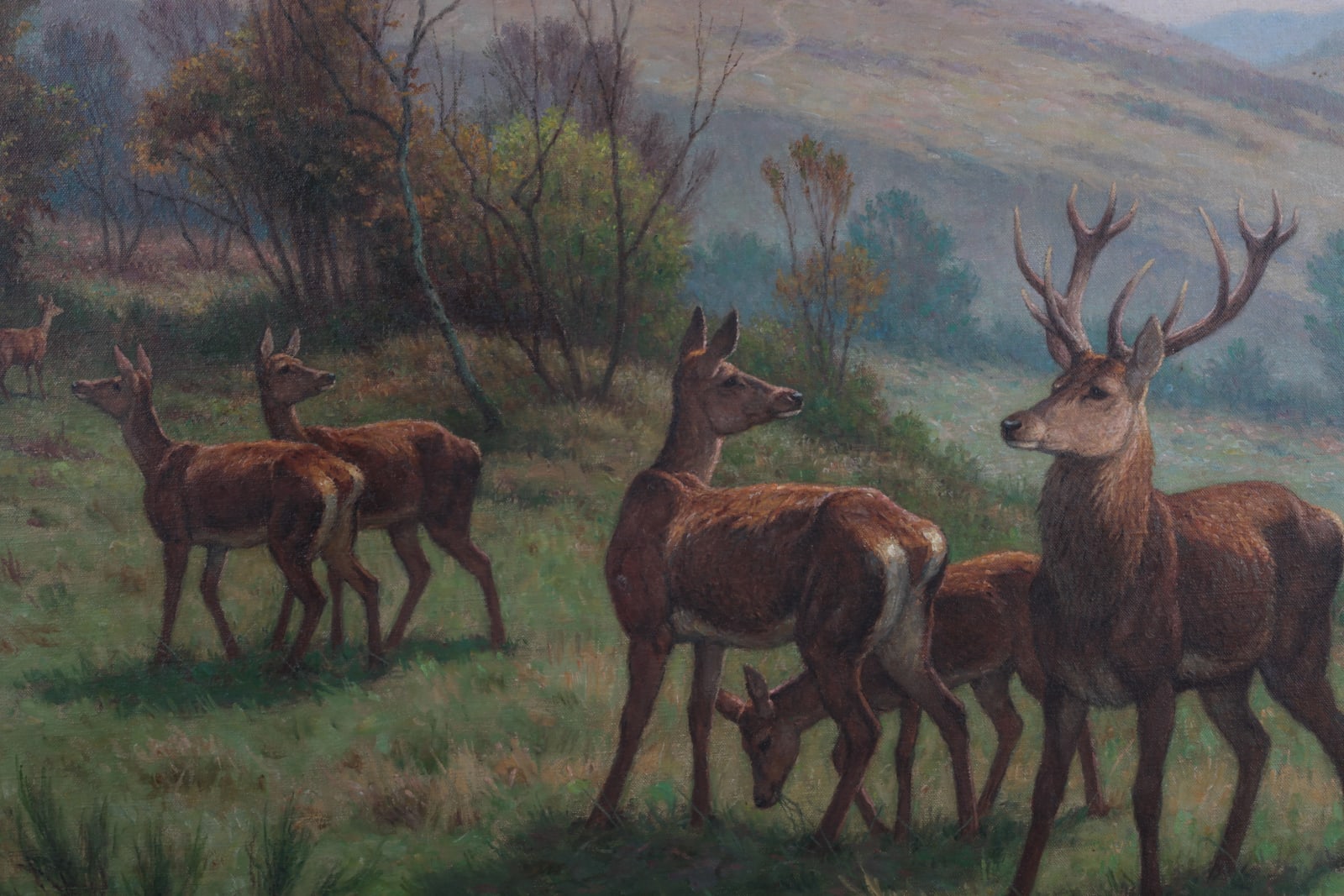 Georges Frédéric Rötig, Cerf et biches en forêt, circa 1930