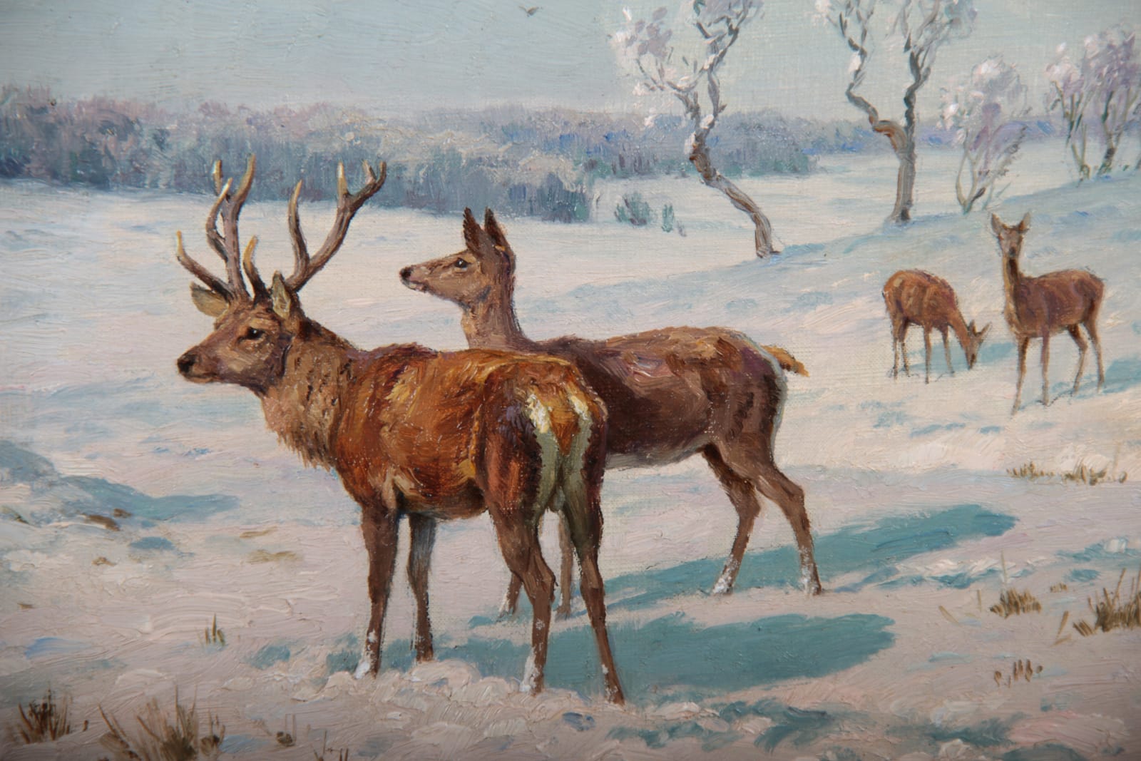 Georges Frédéric Rötig, Cerf et biches, Paysage de neige, 1913