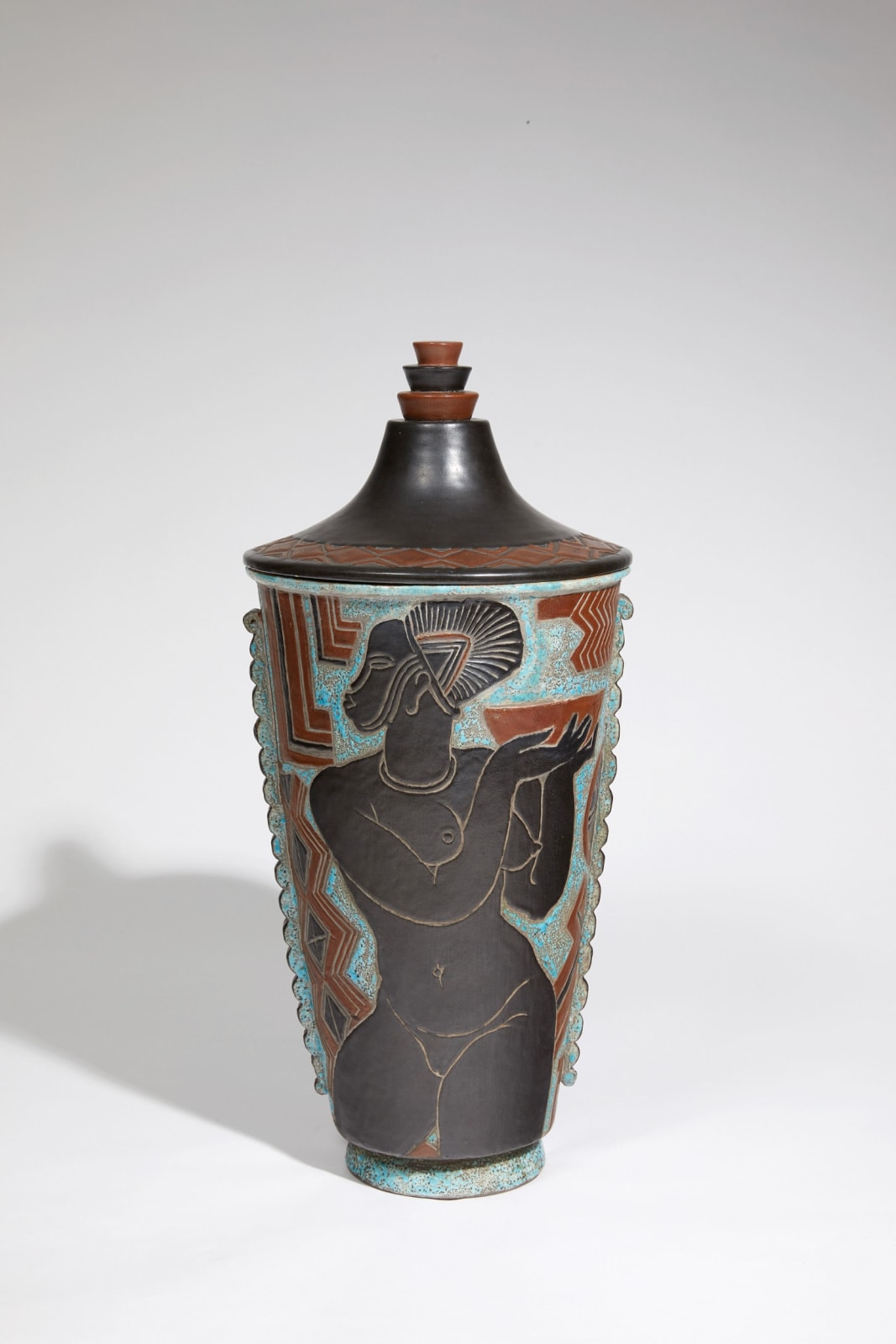 RENE BUTHAUD, LARGE VASE AND ITS COVER, c. 1937