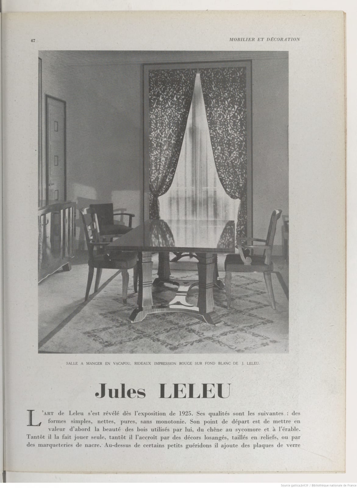 JULES LELEU, DINING TABLE, c. 1945