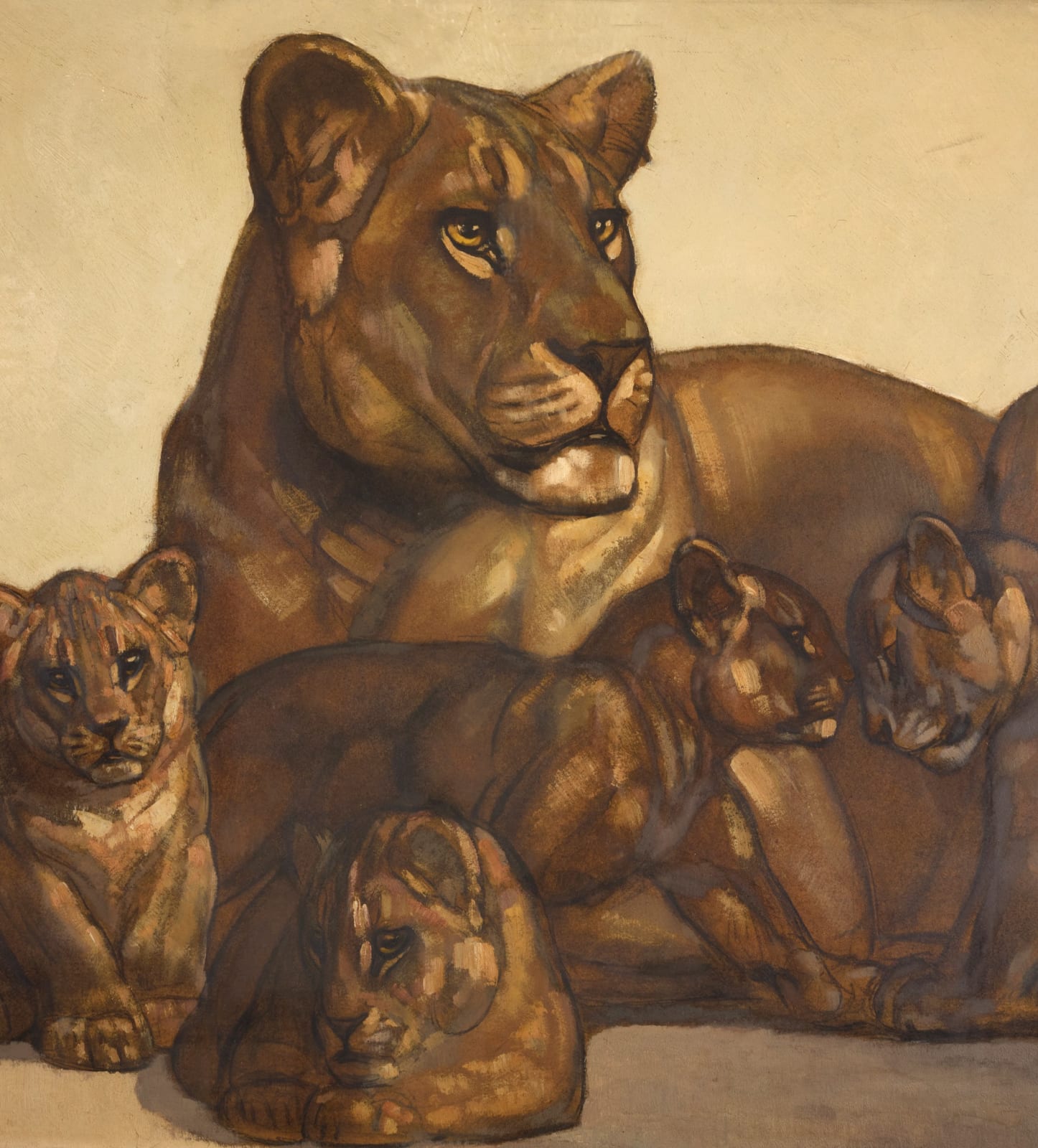 PAUL JOUVE, LIONNE ET SES LIONCEAUX, c. 1930