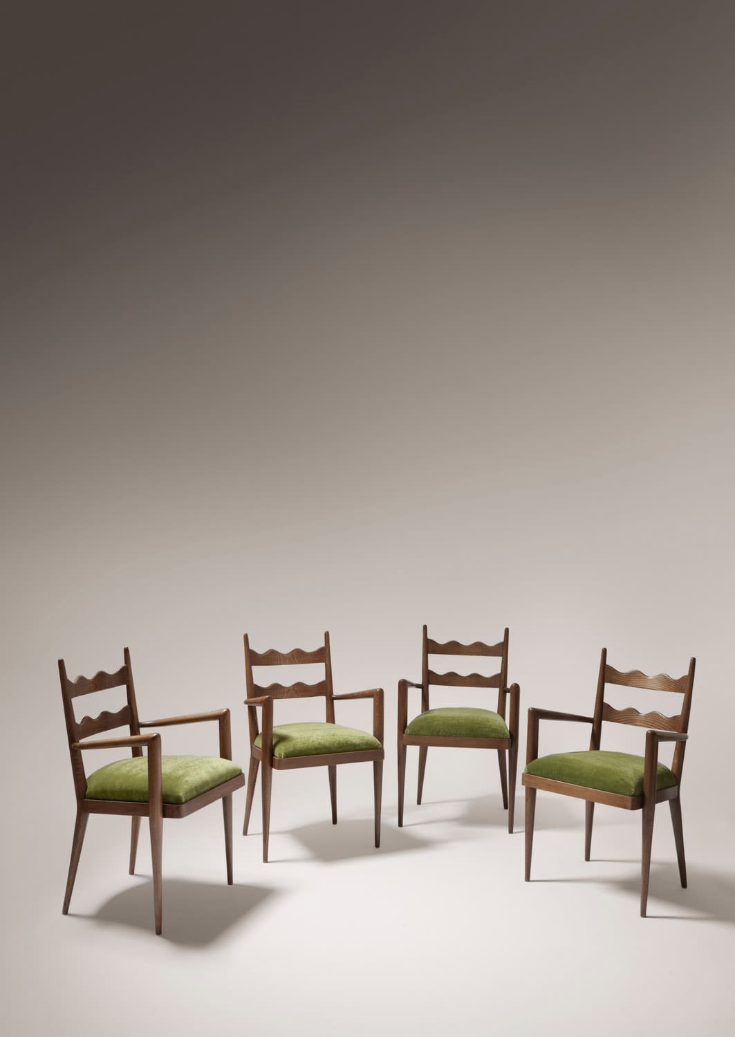JEAN ROYÈRE, GAME TABLE AND SET OF FOUR CHAIRS, c. 1950