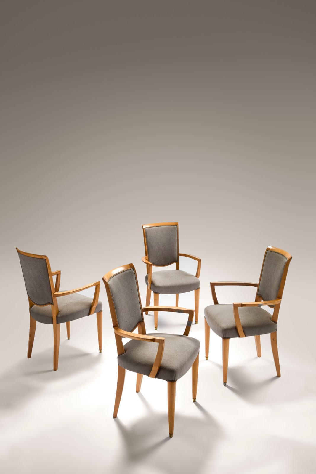 JULES LELEU, SET OF 4 ARMCHAIRS, c. 1948
