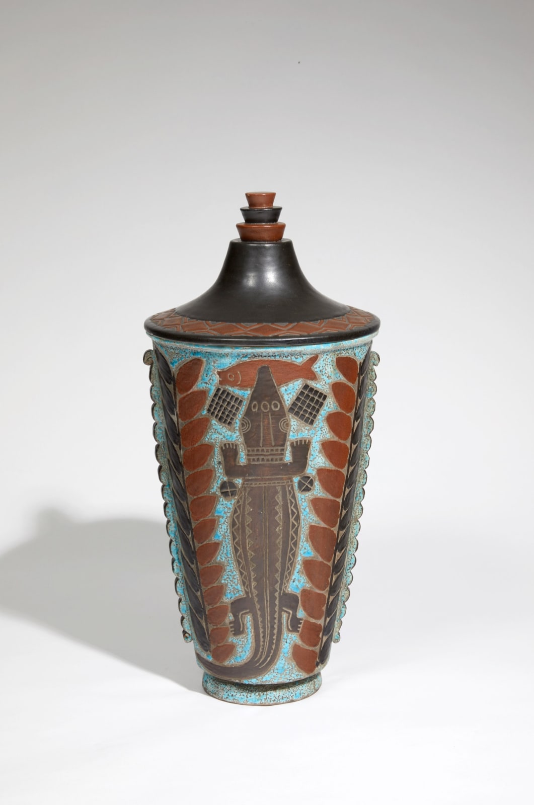 RENE BUTHAUD, LARGE VASE AND ITS COVER, c. 1937