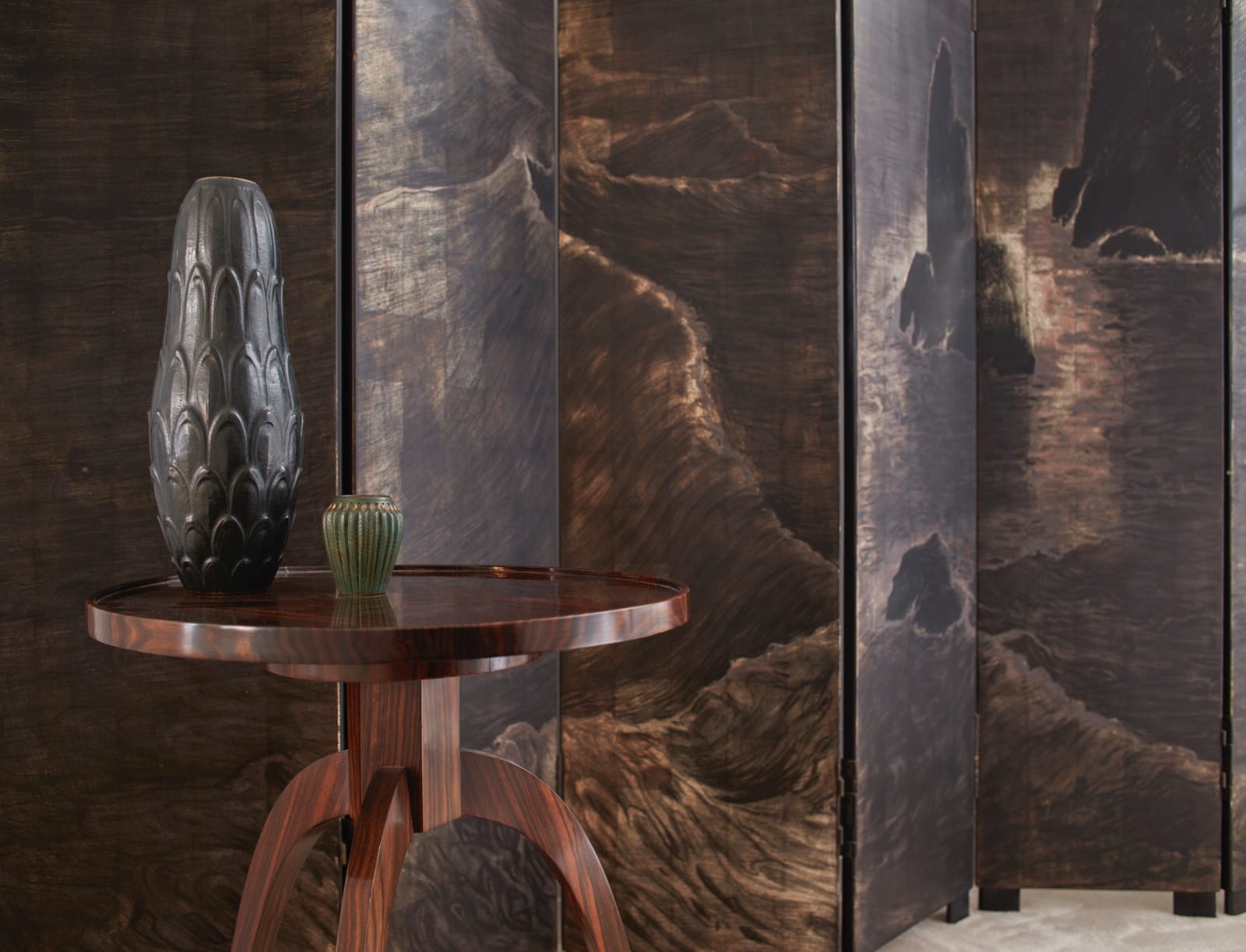 PIERRE DUNAND, FOLDING SCREEN 'LES ROCHERS', c. 1945