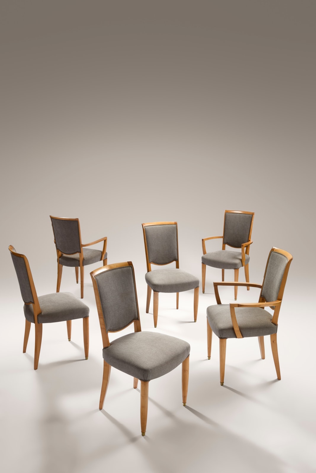 JULES LELEU, SET OF 4 ARMCHAIRS, c. 1948