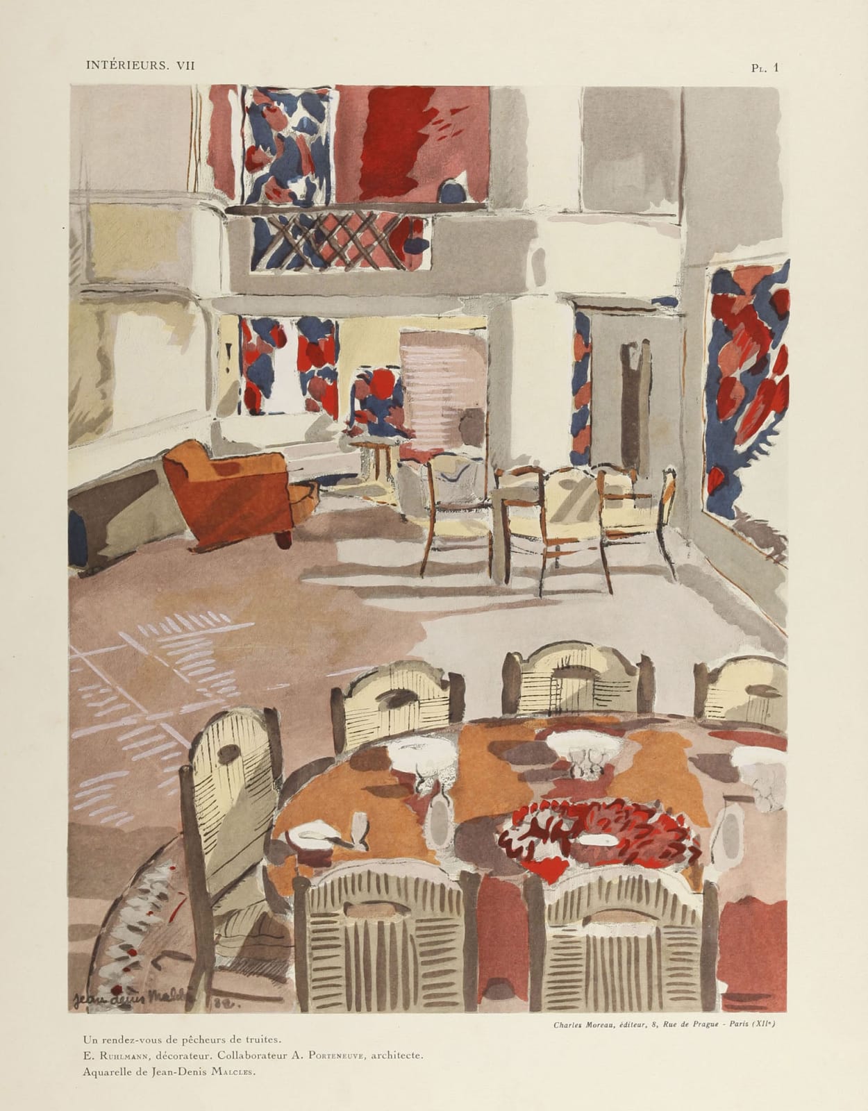 JACQUES-ÉMILE RUHLMANN, "RENDEZ-VOUS DES PÊCHEURS DE TRUITES" CHAIRS , c. 1932