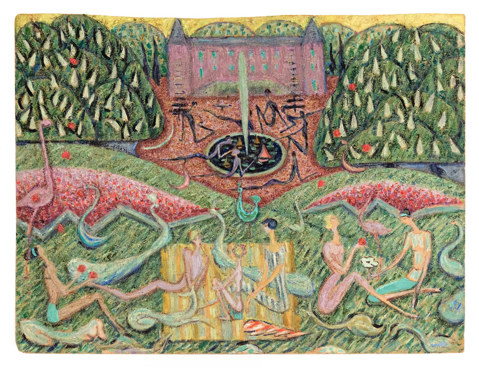 JULIETTE ROCHE, Femmes et oiseaux dans un parc, 1918