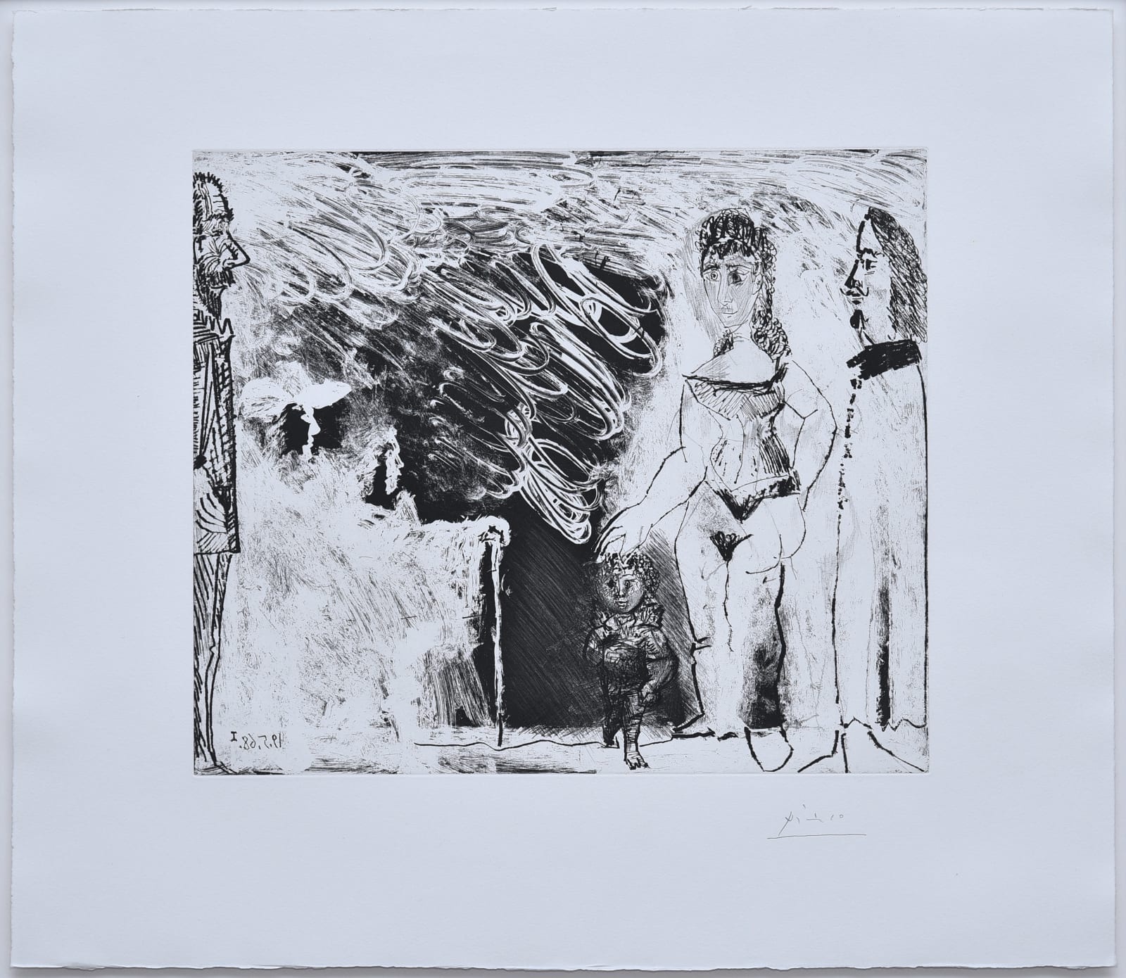 Pablo Picasso, Couple avec un amour, vistiteurs, et spectateur, 1968