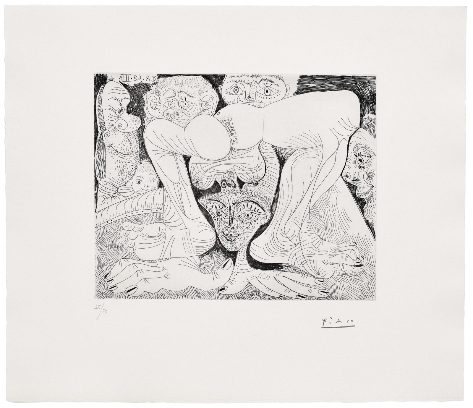 Pablo Picasso, Femme acrobate au maquillage pailleté et spectateurs (Suite 347), 1968