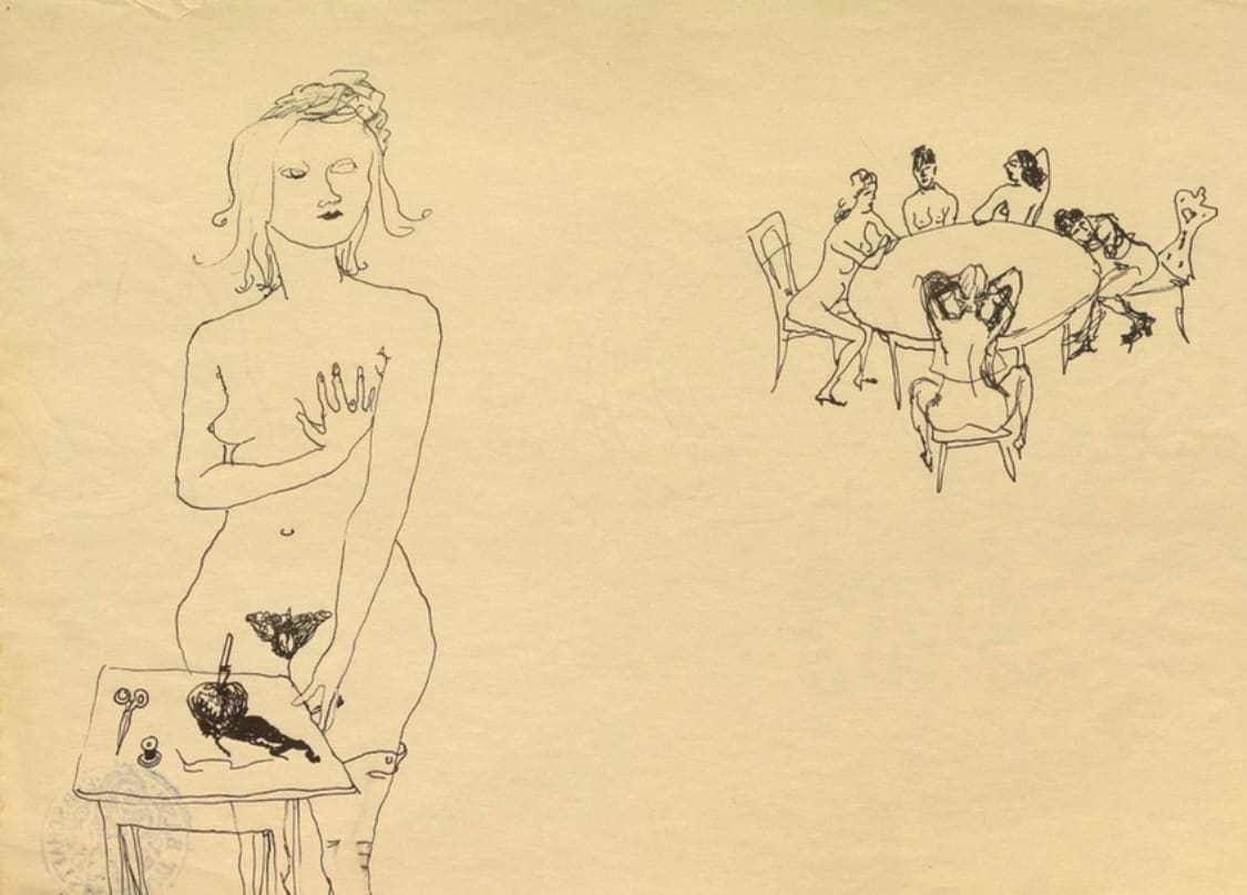 Irène Zurkinden, o.T (Akt am Tisch) o.j, Unknown