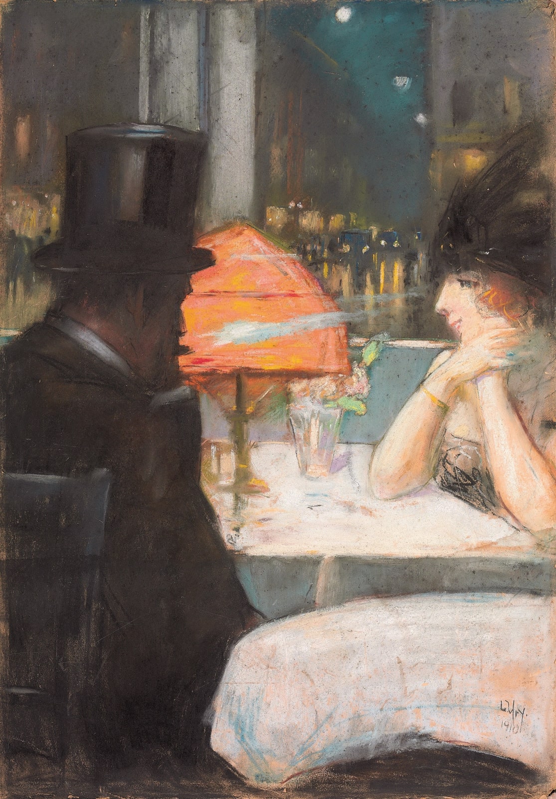 LESSER URY, Dame und Herr im Café, Berlin, 1910