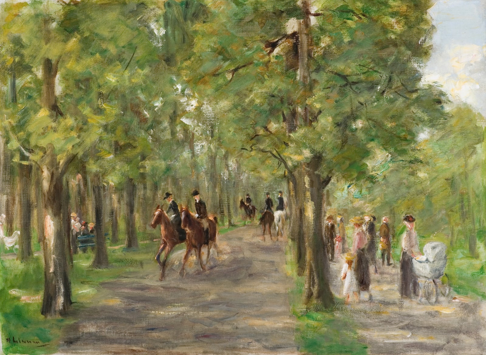 MAX LIEBERMANN, Allee im Tiergarten mit Reitern und Spaziergängern, 1923