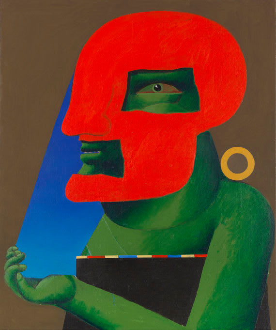 HORST ANTES, Porträt mit Roter Gesichtsmaske und blauem Gesichtsfeld, 1972