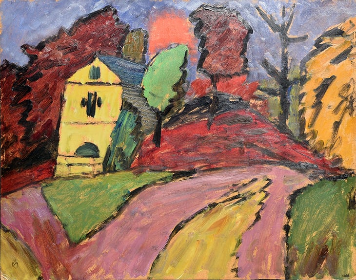 GABRIELE MÜNTER, Landschaft mit rotem Hügel, ca. 1908