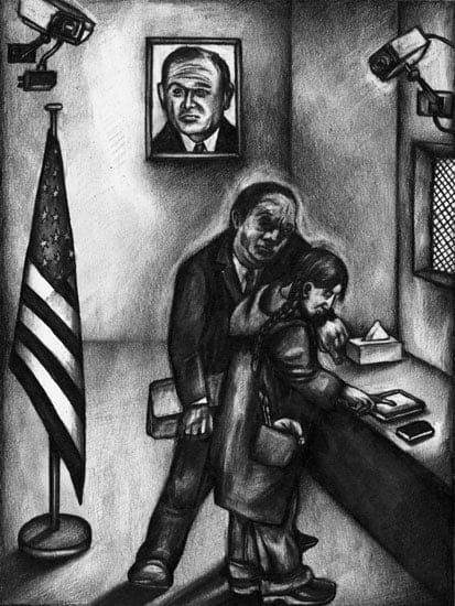 Sue Coe, I Go to the Immigration Section of the Dept. of Homeland Security..., 2004