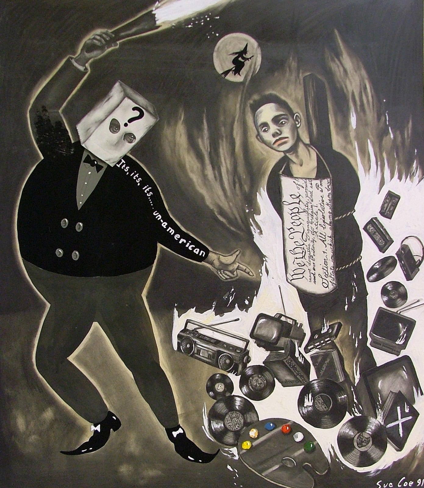 Sue Coe, Book Burning (Jesse Helms), 1991